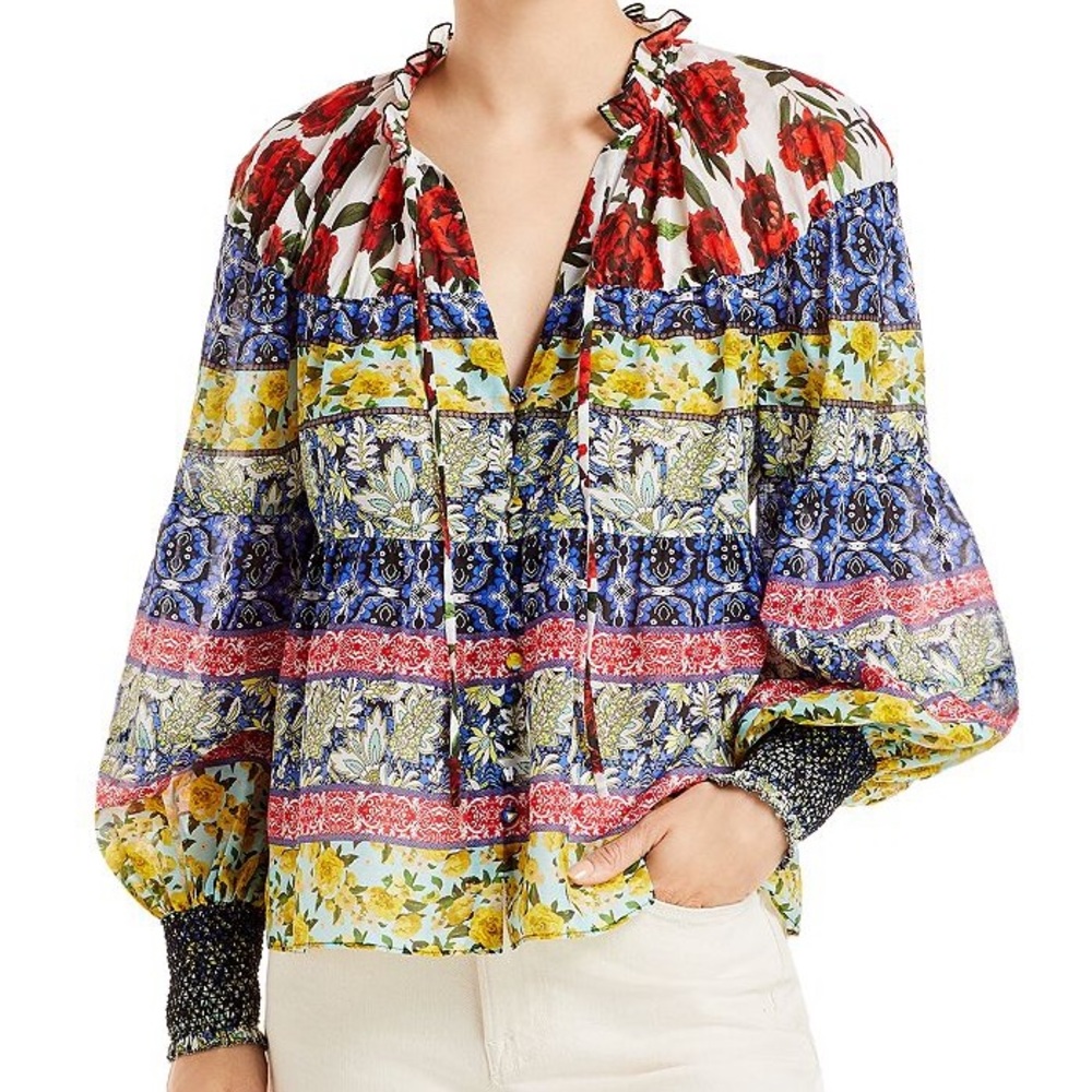 Alice + Olivia Marlyn Tiered Floral Blouse Size Small S